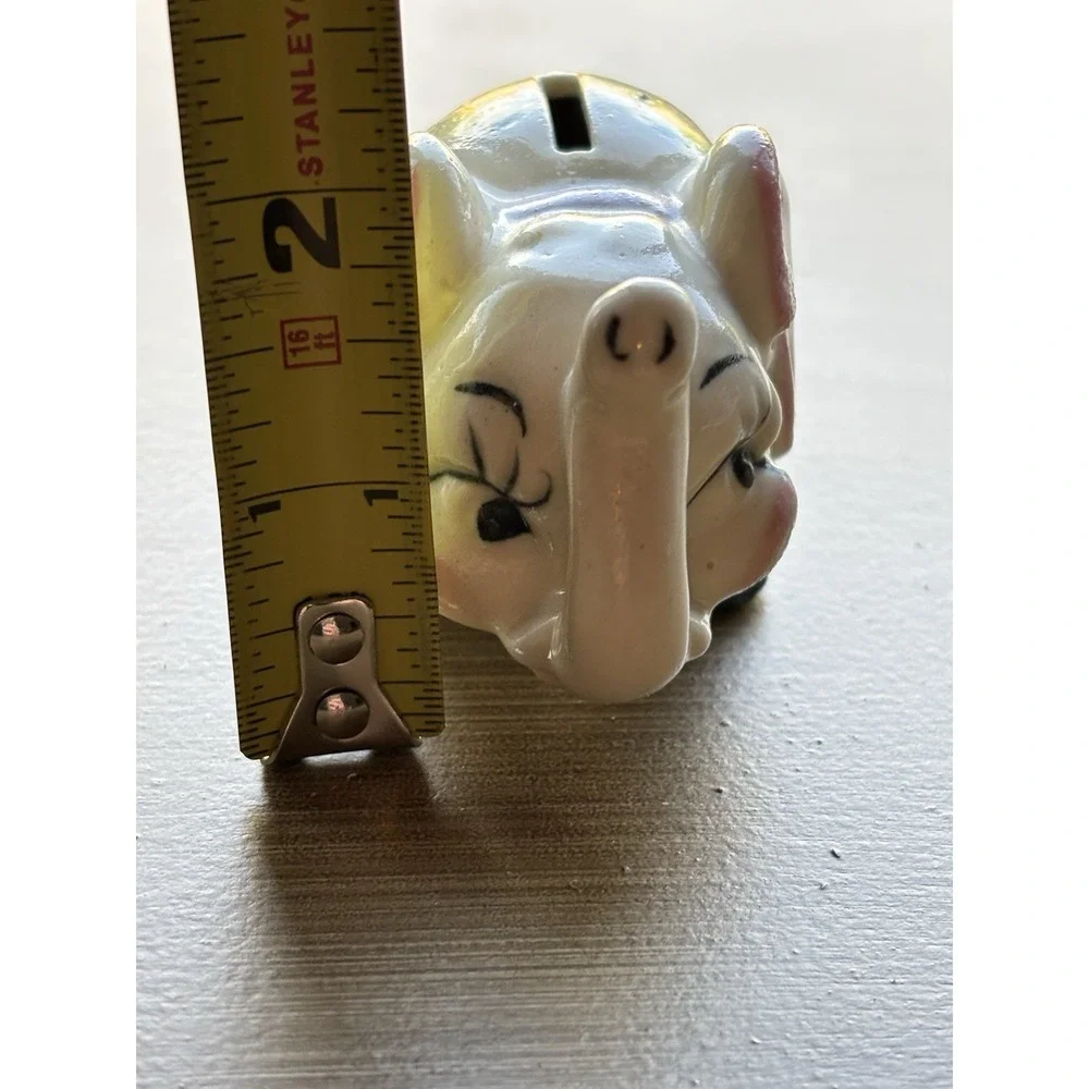 Vintage Whimsical Mini Elephant Nursery Piggy Bank Kitschy Ceramic Hand Painted